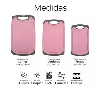 Foto 2 | Tabla De Cocina Para Picar Cortar Alimentos Set 3 Piezas Color Rosa Raganet