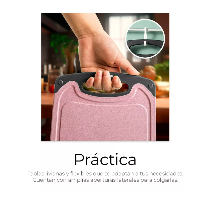 Foto 4 pulgar | Tabla De Cocina Para Picar Cortar Alimentos Set 3 Piezas Color Rosa Raganet