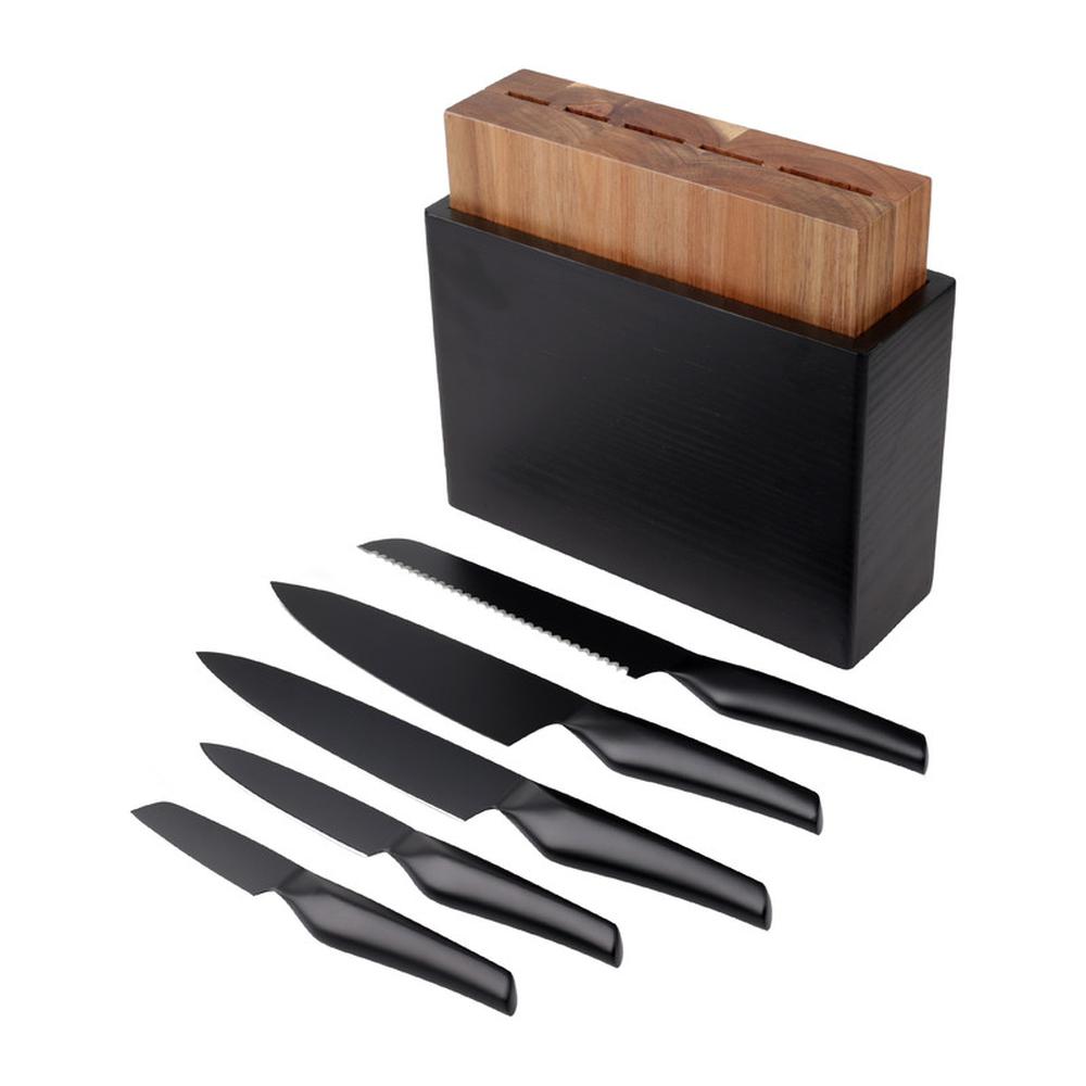 Foto 4 pulgar | Set de Cuchillos con Tabla de Madera Vasconia 8 Piezas Negro