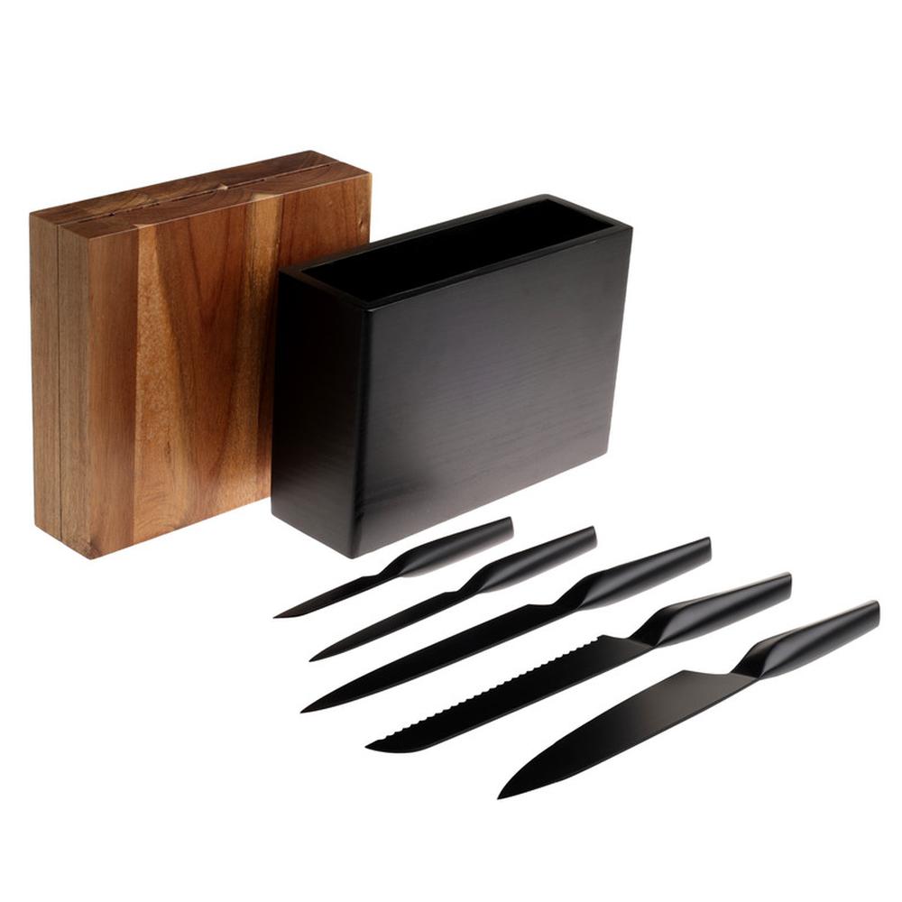 Foto 5 pulgar | Set de Cuchillos con Tabla de Madera Vasconia 8 Piezas Negro