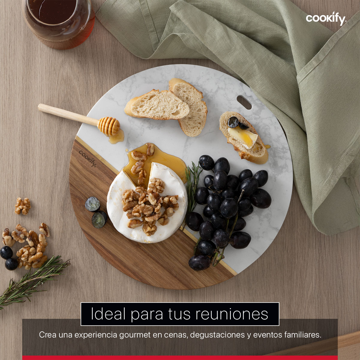 Foto 6 pulgar | Tabla Redonda de Madera y Mármol Cookify para Quesos Carnes Frías Aperitivos o Panes