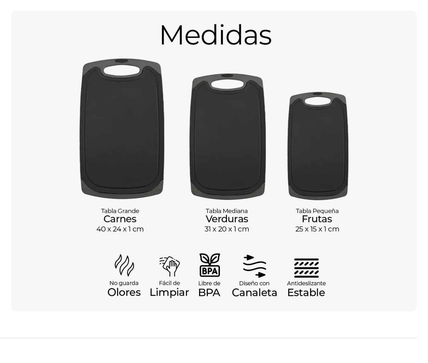 Foto 3 pulgar | Tabla De Cocina Para Picar Cortar Alimentos Set 3 Piezas Negro Xtellar