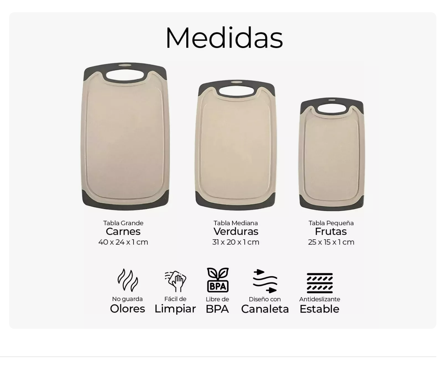 Foto 4 pulgar | Tabla De Cocina Para Picar Cortar Alimentos Set 3 Piezas Beige Xtellar