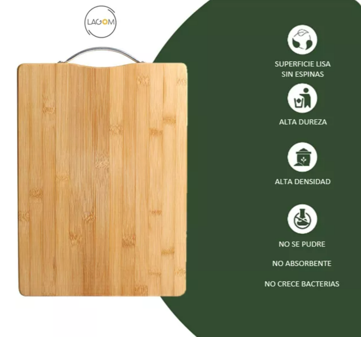 Foto 4 pulgar | Tabla Picar Cortar Lagom 50x35cm De Bambú Y Madera Orgánico Natural 3en1 Con Agarradera Xtellar