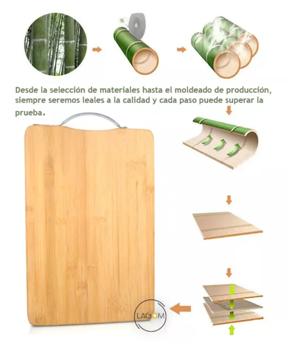 Foto 5 pulgar | Tabla Picar Cortar Lagom 50x35cm De Bambú Y Madera Orgánico Natural 3en1 Con Agarradera Xtellar