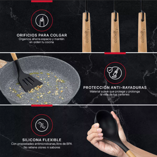 Foto 4 pulgar | Set 12 Utensilios De Cocina Xtellar De Silicona Y Madera Color Negro