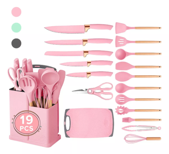 Utensilios De Cocina Xtellar De Silicona Color Rosa