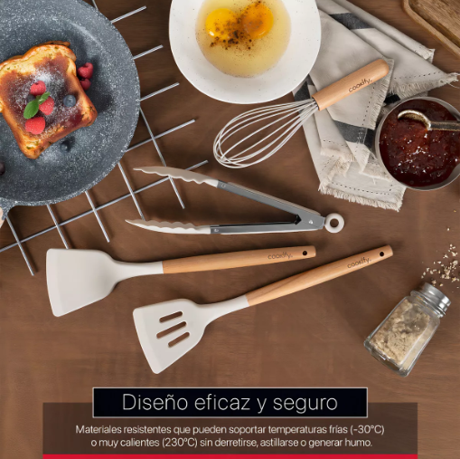 Foto 5 pulgar | Set 12 Utensilios De Cocina Xtellar De Silicona Y Madera Color Marfil