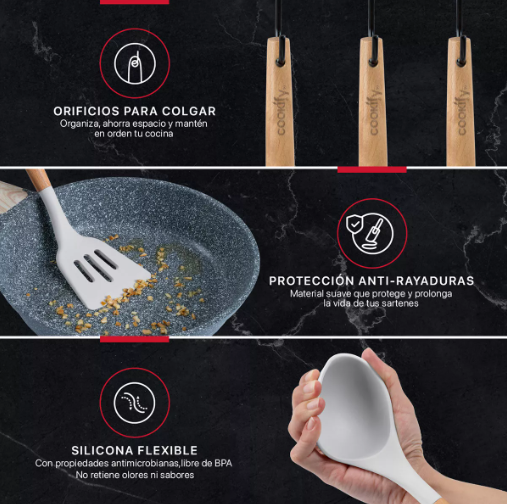 Foto 4 pulgar | Set 12 Utensilios De Cocina Xtellar De Silicona Y Madera Color Gris