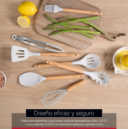 Foto 4 | Set 12 Utensilios De Cocina Xtellar De Silicona Y Madera Color Gris