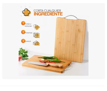 Foto 3 | Tabla Picar Cortar Bambú Madera 3en1 Con Agarradera 28x38cm Xtellar