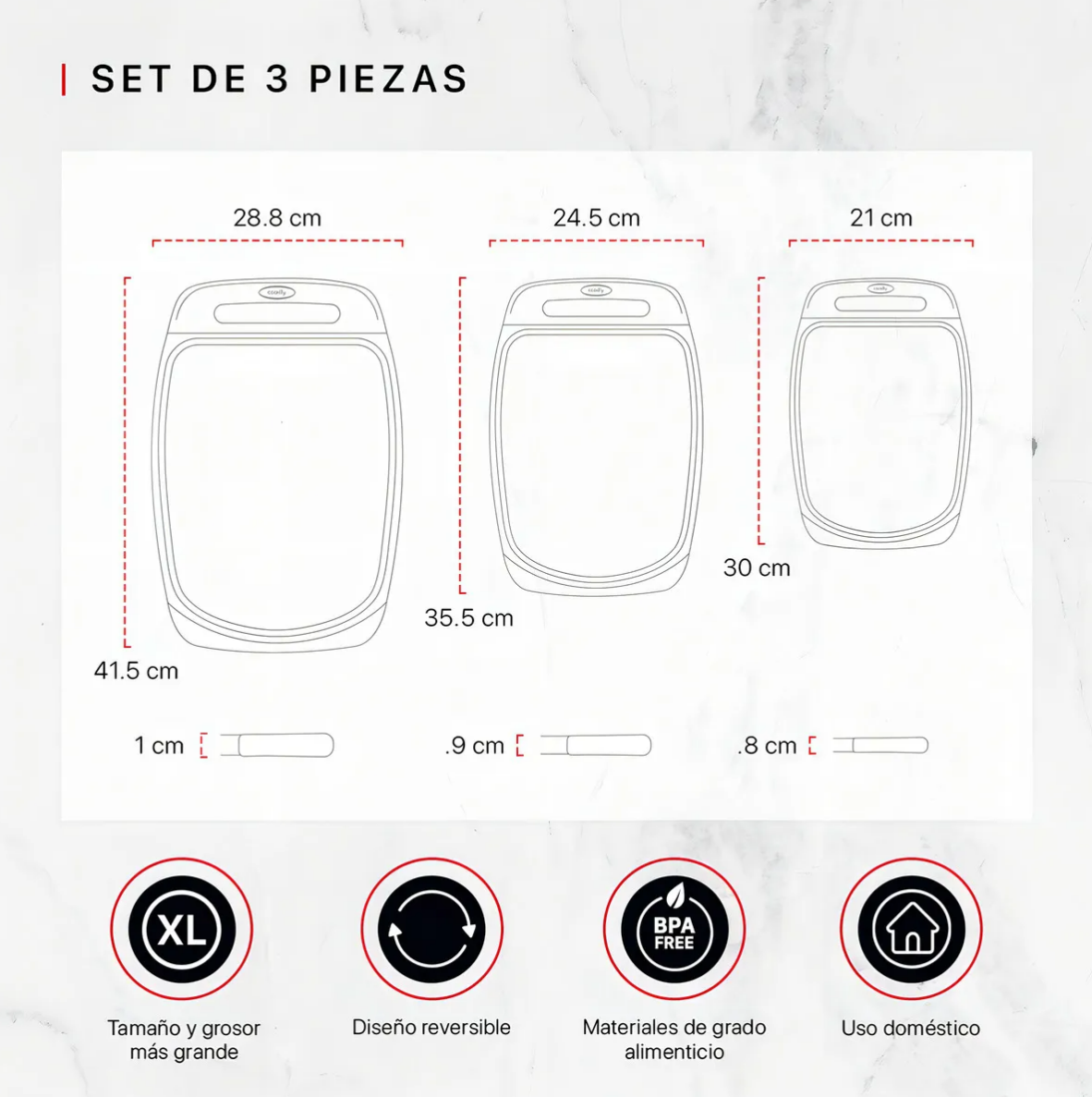 Foto 4 pulgar | Set De 3 Tablas De Picar Xtellar Libre De Bpa, Con Asas Antideslizantes