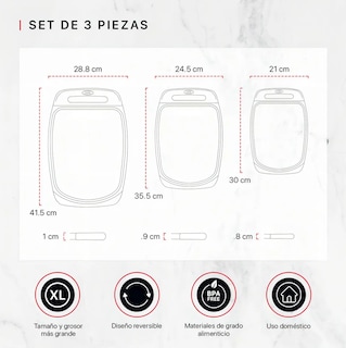 Foto 3 | Set De 3 Tablas De Picar Xtellar Libre De Bpa, Con Asas Antideslizantes