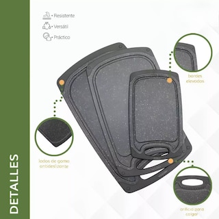 Foto 3 | Kit 3 Tablas Picar Cortar 3 Tamaños Resistente Cocina Color Negro Juego Tablas Para Picar 5pzas Xtellar