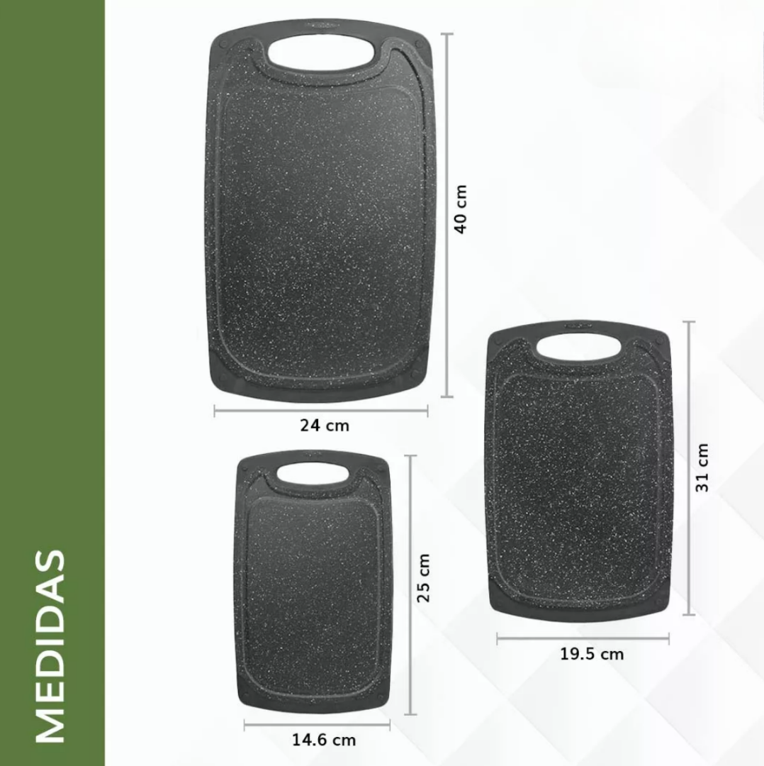 Foto 4 | Kit 3 Tablas Picar Cortar 3 Tamaños Resistente Cocina Color Negro Juego Tablas Para Picar 5pzas Xtellar