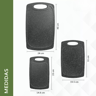 Foto 4 | Kit 3 Tablas Picar Cortar 3 Tamaños Resistente Cocina Color Negro Juego Tablas Para Picar 5pzas Xtellar
