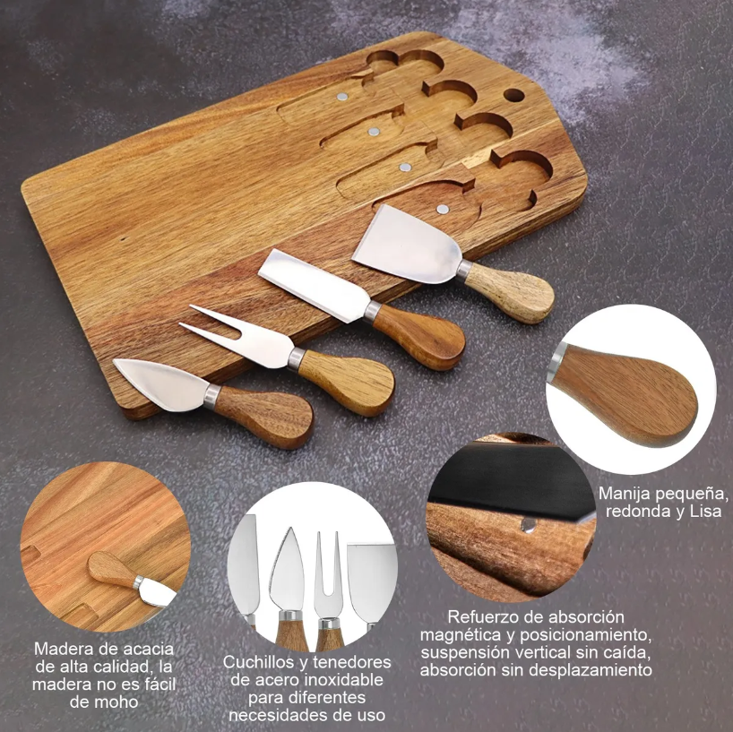 Foto 3 pulgar | Tabla De Quesos Xtellar De Madera Y Utensilios Color Marrón