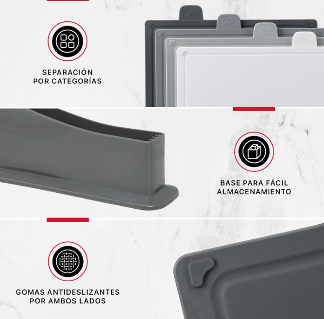 Foto 3 | Set De 4 Tablas Xtellar Para Cocina Grey