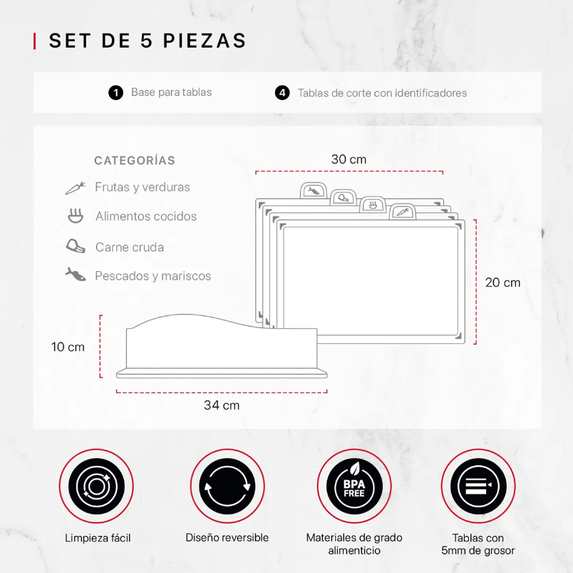 Foto 6 | Set De 4 Tablas Xtellar Para Cocina Grey