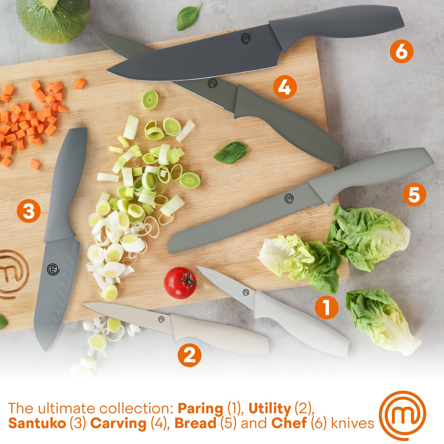 Foto 2 | Juego De Bloques De Cuchillos Masterchef Earth Greys, 6 Cuchillos De Acero Inoxidable - Venta Internacional.