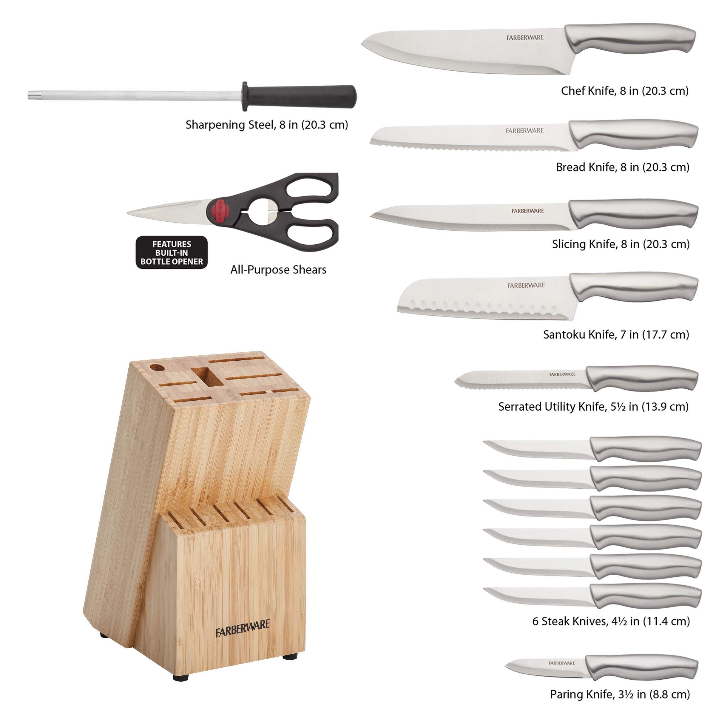 Foto 6 | Juego De Bloques De Cuchillos Farberware De Acero Inoxidable Estampado, 15 Piezas - Venta Internacional.
