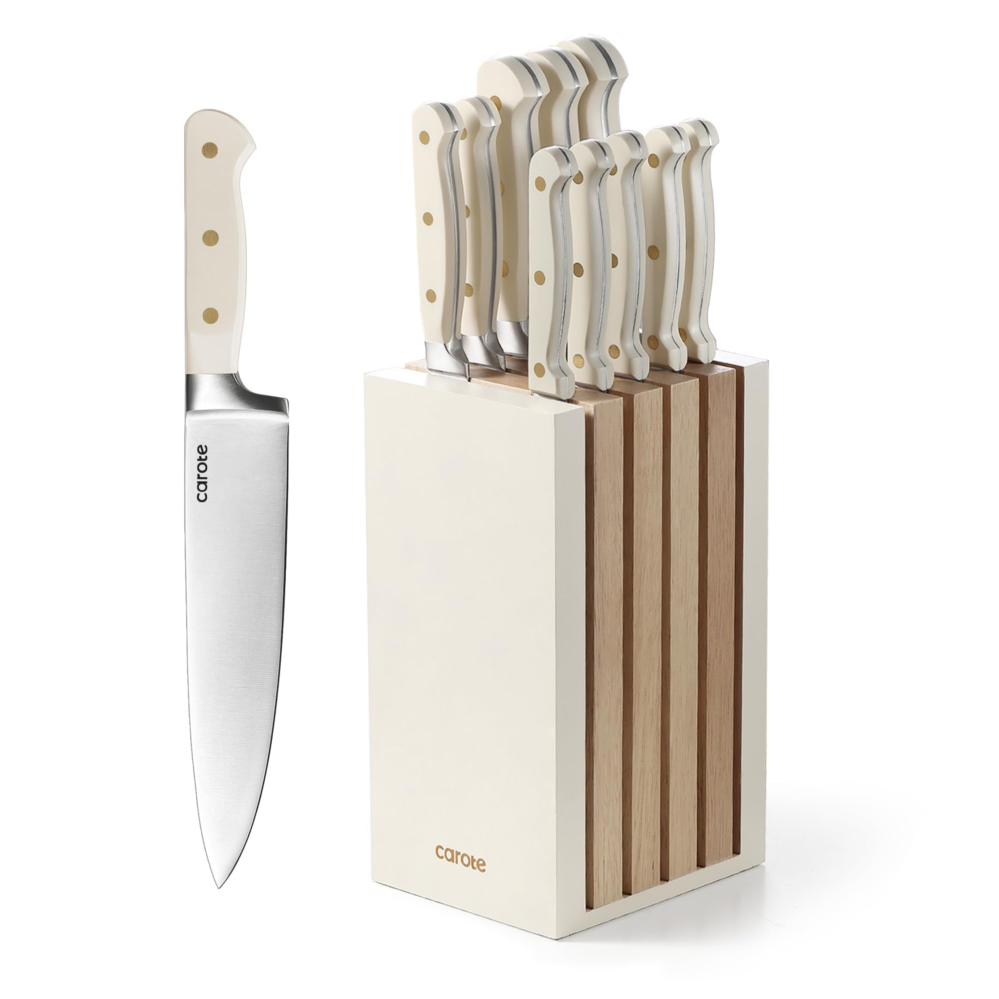 Juego De Cuchillos Carote 11 Piezas Con Hoja De Acero Inoxidable En Bloque, Color Beige - Venta Internacional.