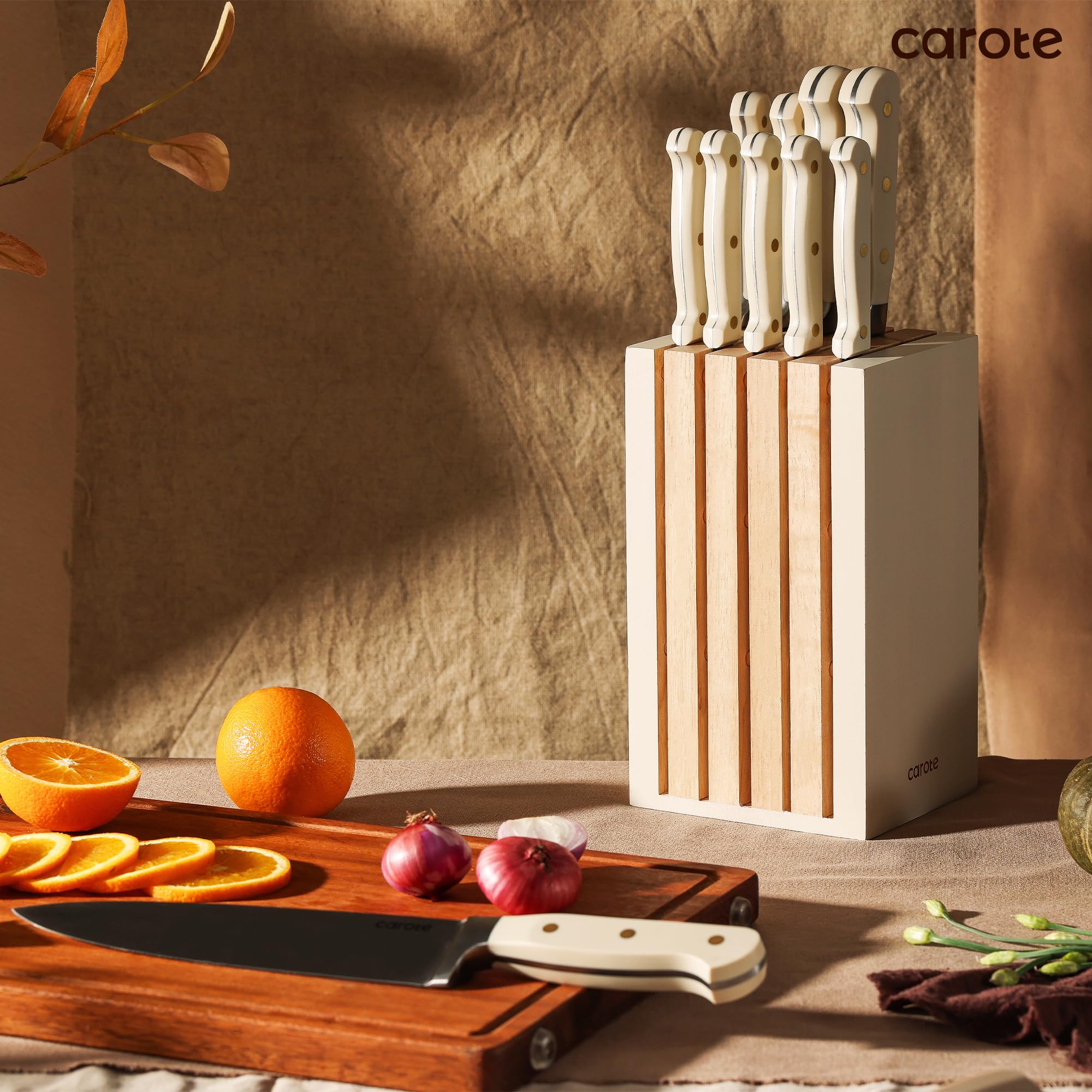 Foto 3 | Juego De Cuchillos Carote 11 Piezas Con Hoja De Acero Inoxidable En Bloque, Color Beige - Venta Internacional.