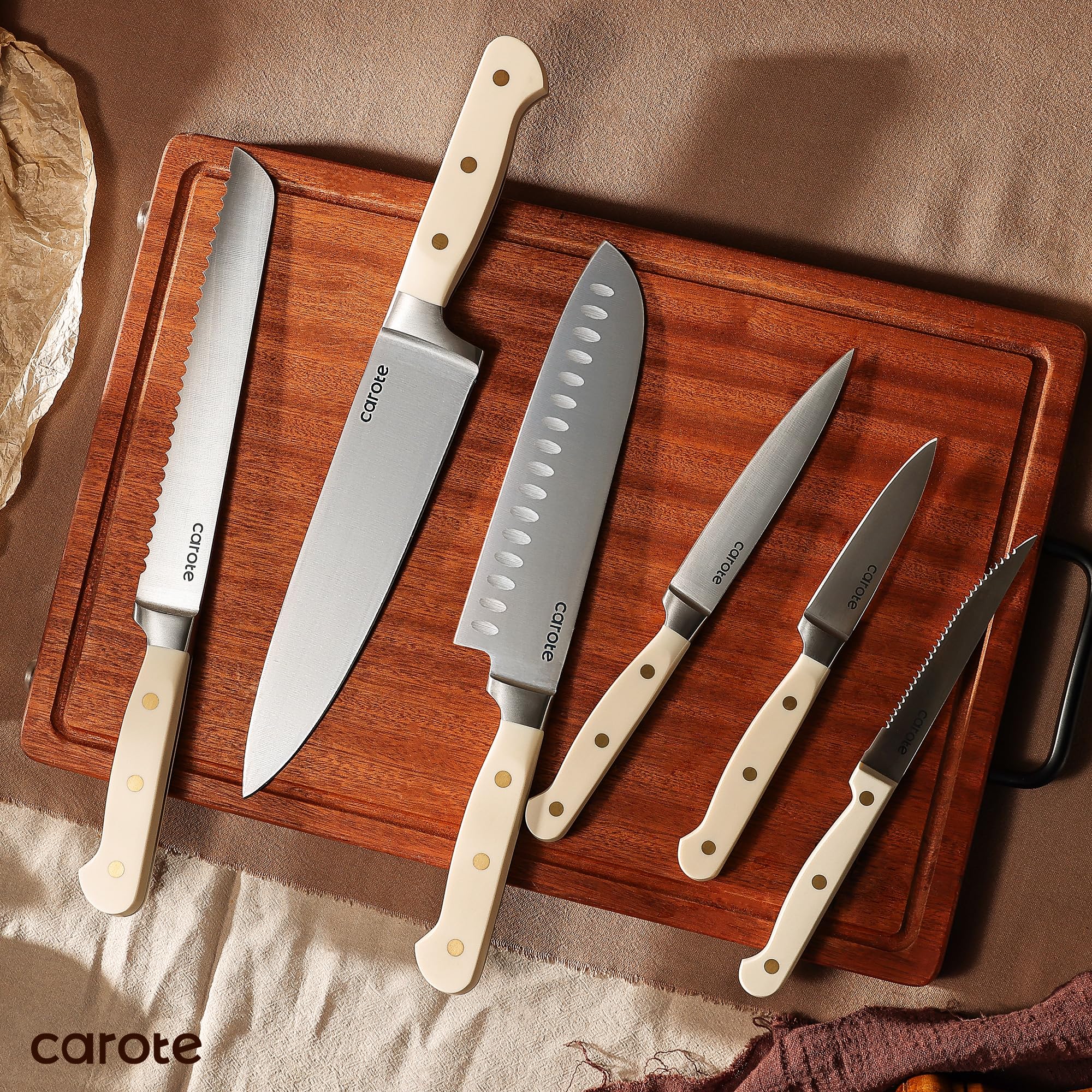 Foto 7 | Juego De Cuchillos Carote 11 Piezas Con Hoja De Acero Inoxidable En Bloque, Color Beige - Venta Internacional.