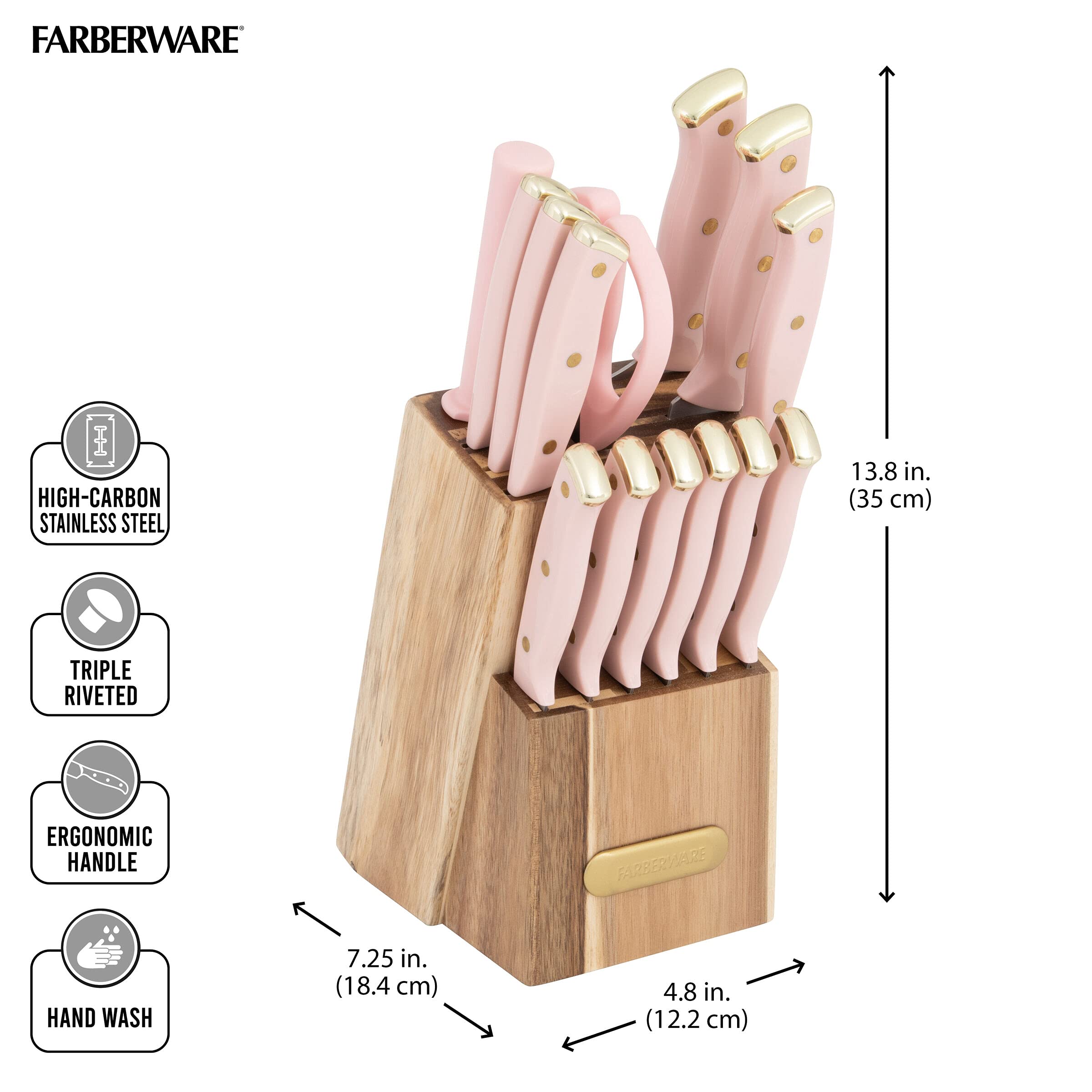 Foto 5 | Juego De Bloques De Cuchillos Farberware Acacia, 15 Piezas, Rosa Y Dorado - Venta Internacional.