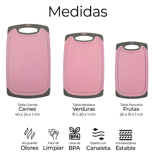 Foto 4 | Tabla Xtellar De Cocina Para Picar Cortar Alimentos Set 3 Piezas