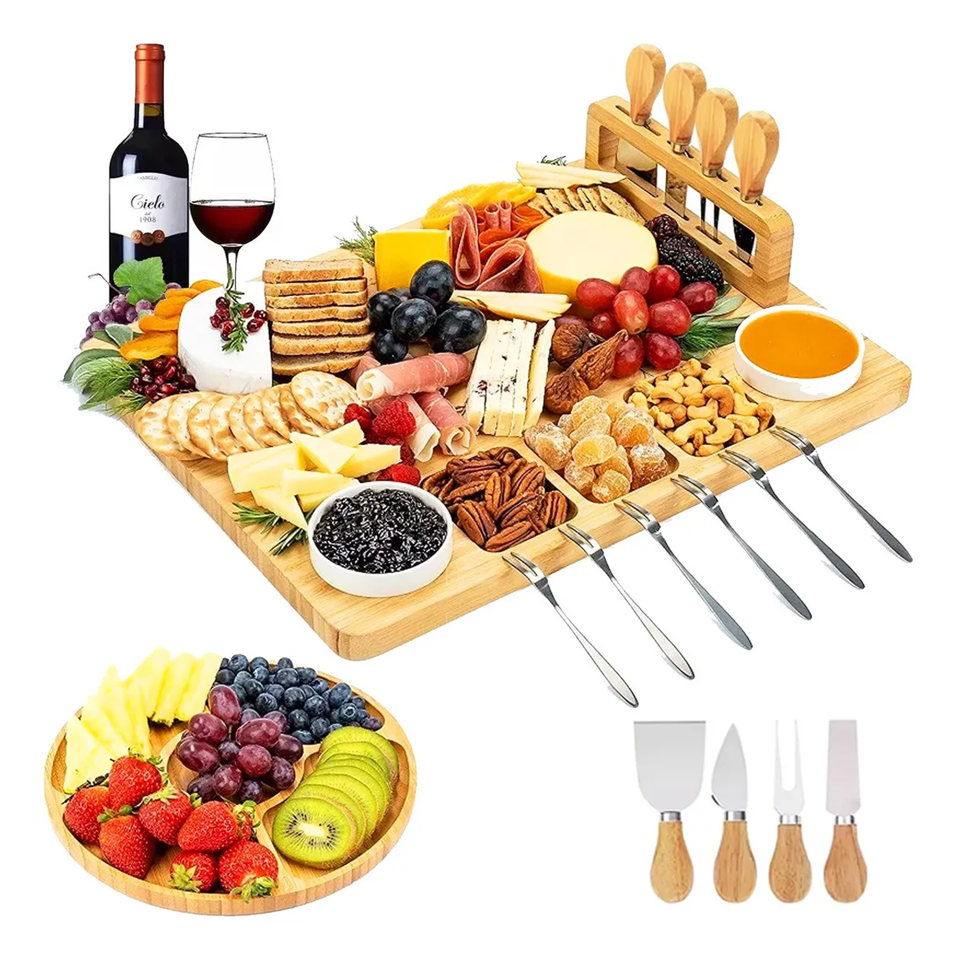 Foto 2 pulgar | Elegante Set De Tabla Para Quesos Y Frutas Xtellar En Madera De Bambú Sostenible Con Cuchillos Y Tenedores Premium