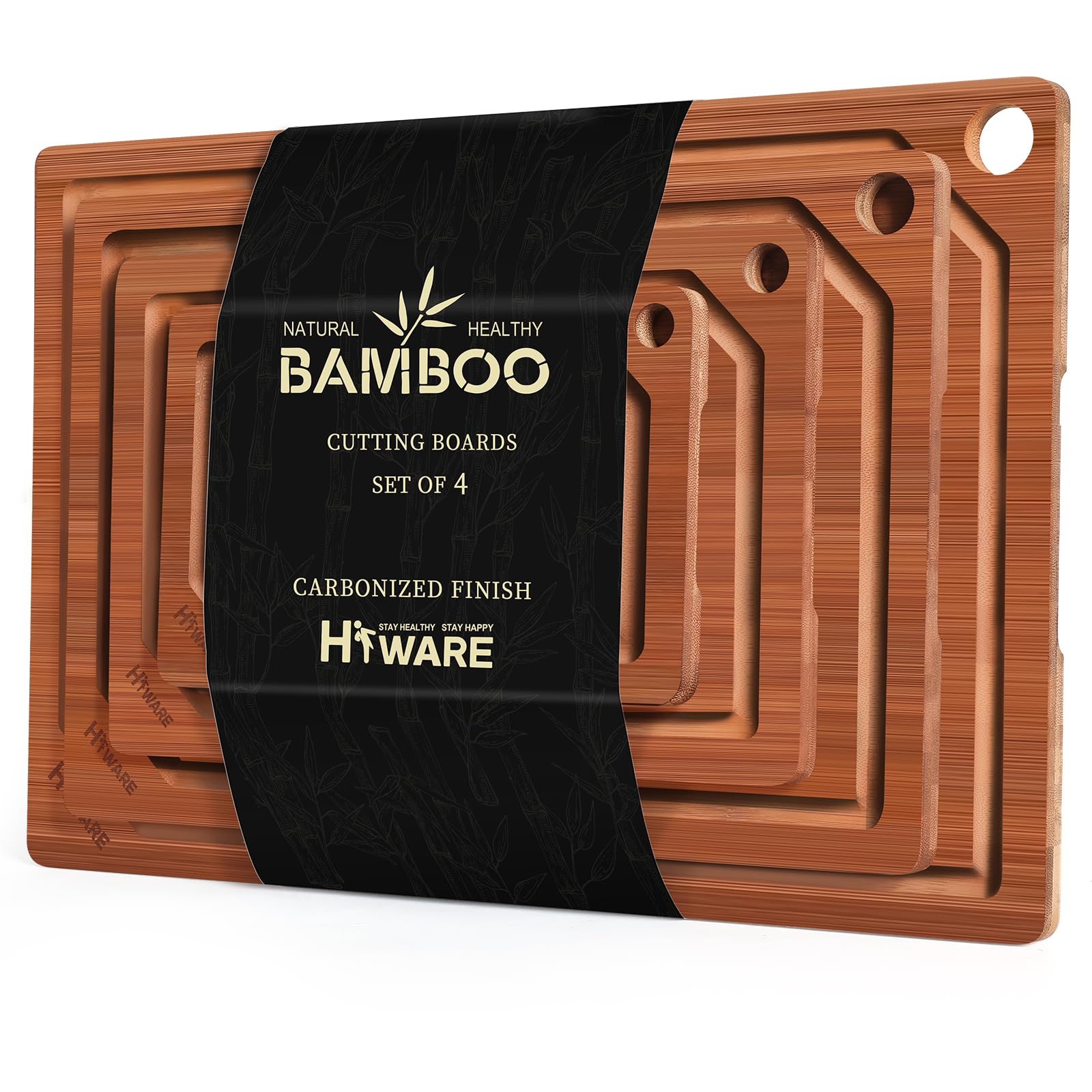 Juego De Tablas De Cortar Hiware Bamboo Con Ranura Para Jugo, 4 Piezas - Venta Internacional.