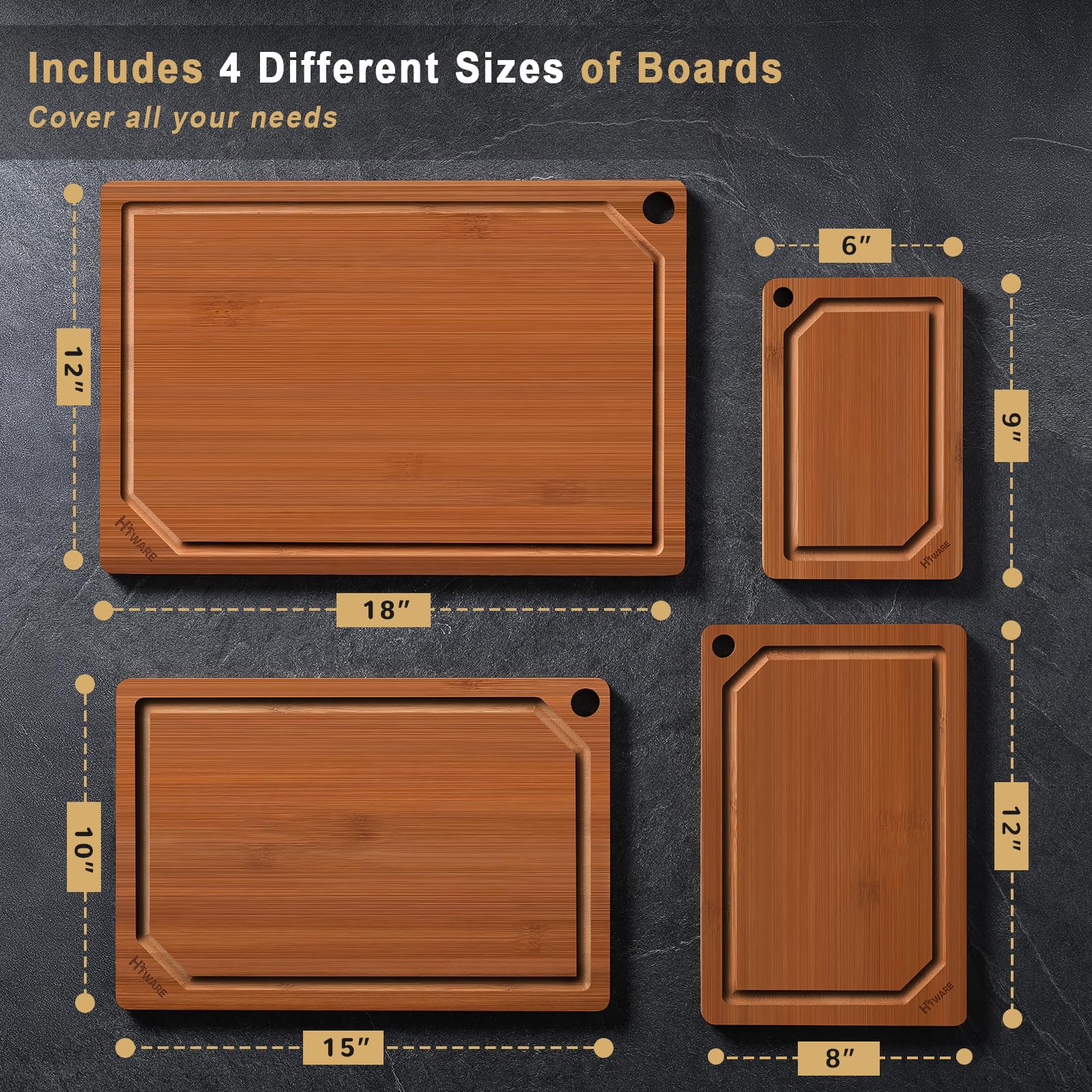Foto 3 pulgar | Juego De Tablas De Cortar Hiware Bamboo Con Ranura Para Jugo, 4 Piezas - Venta Internacional.