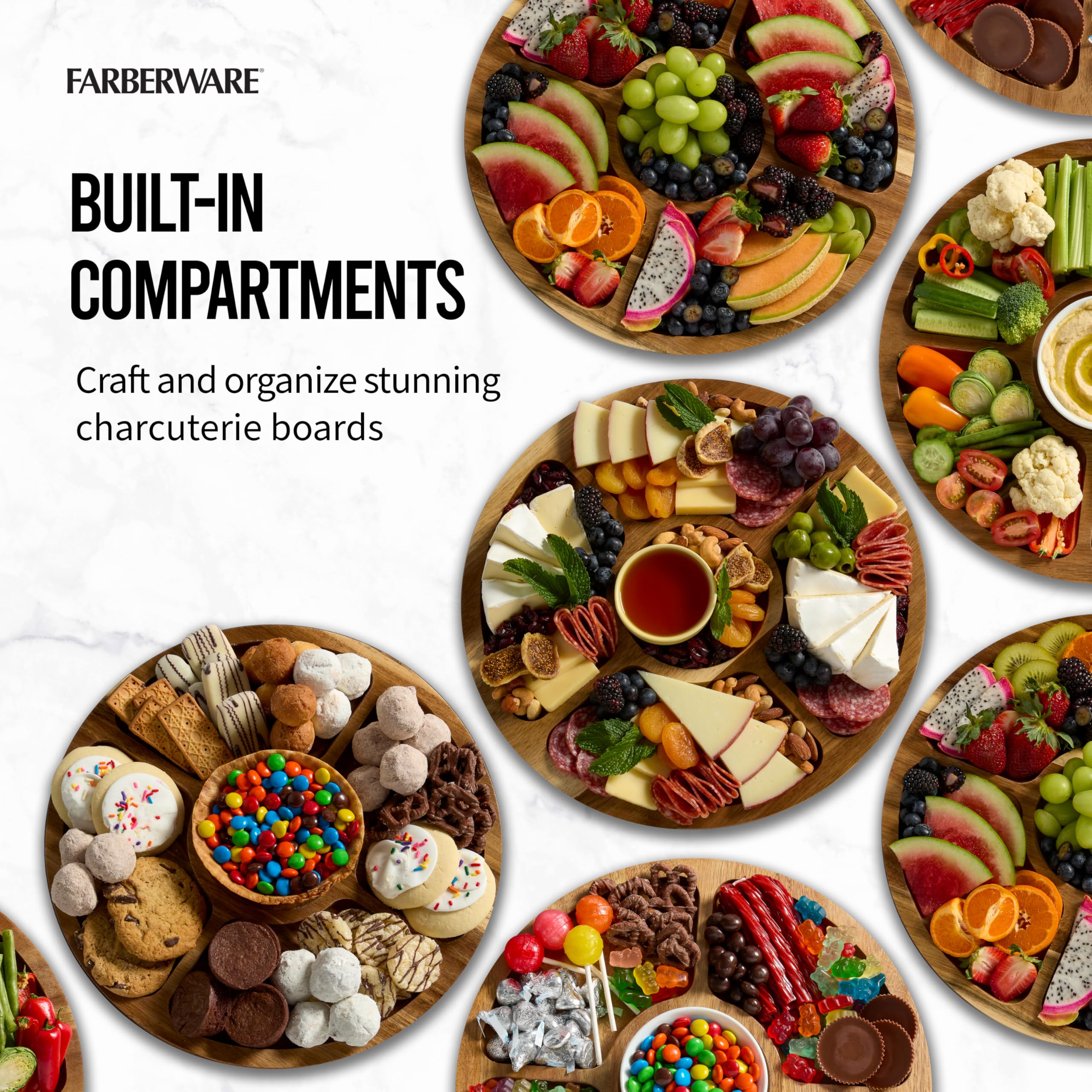 Foto 4 pulgar | Tabla De Cortar Farberware Build-a-board Con Lazy Susan Acacia - Venta Internacional.