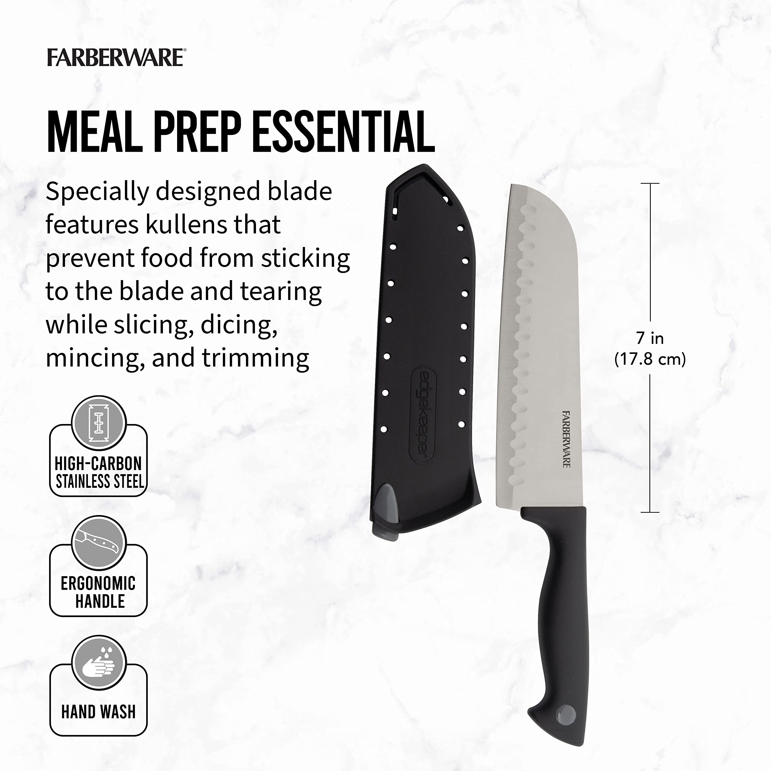 Foto 4 pulgar | Cuchillo Farberware Edgekeeper Santoku De Acero Al Carbono De 18 Cm - Venta Internacional.