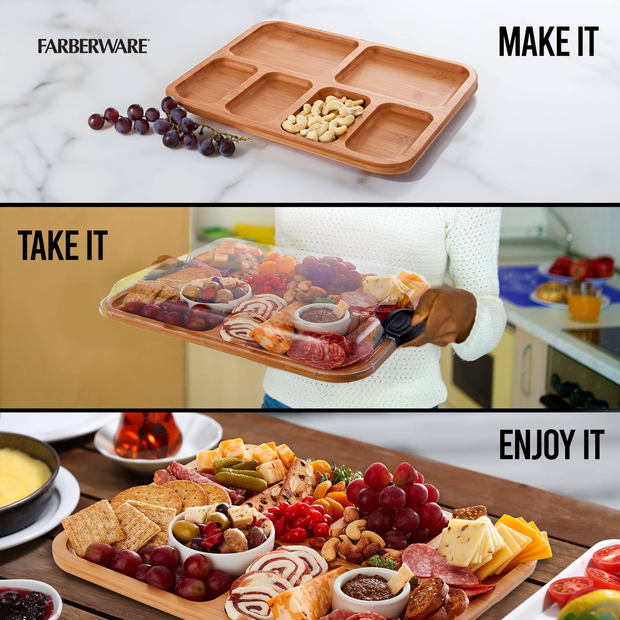 Foto 3 | Tabla De Cortar Farberware Build-a-board Con Compartimentos De Bambú - Venta Internacional.