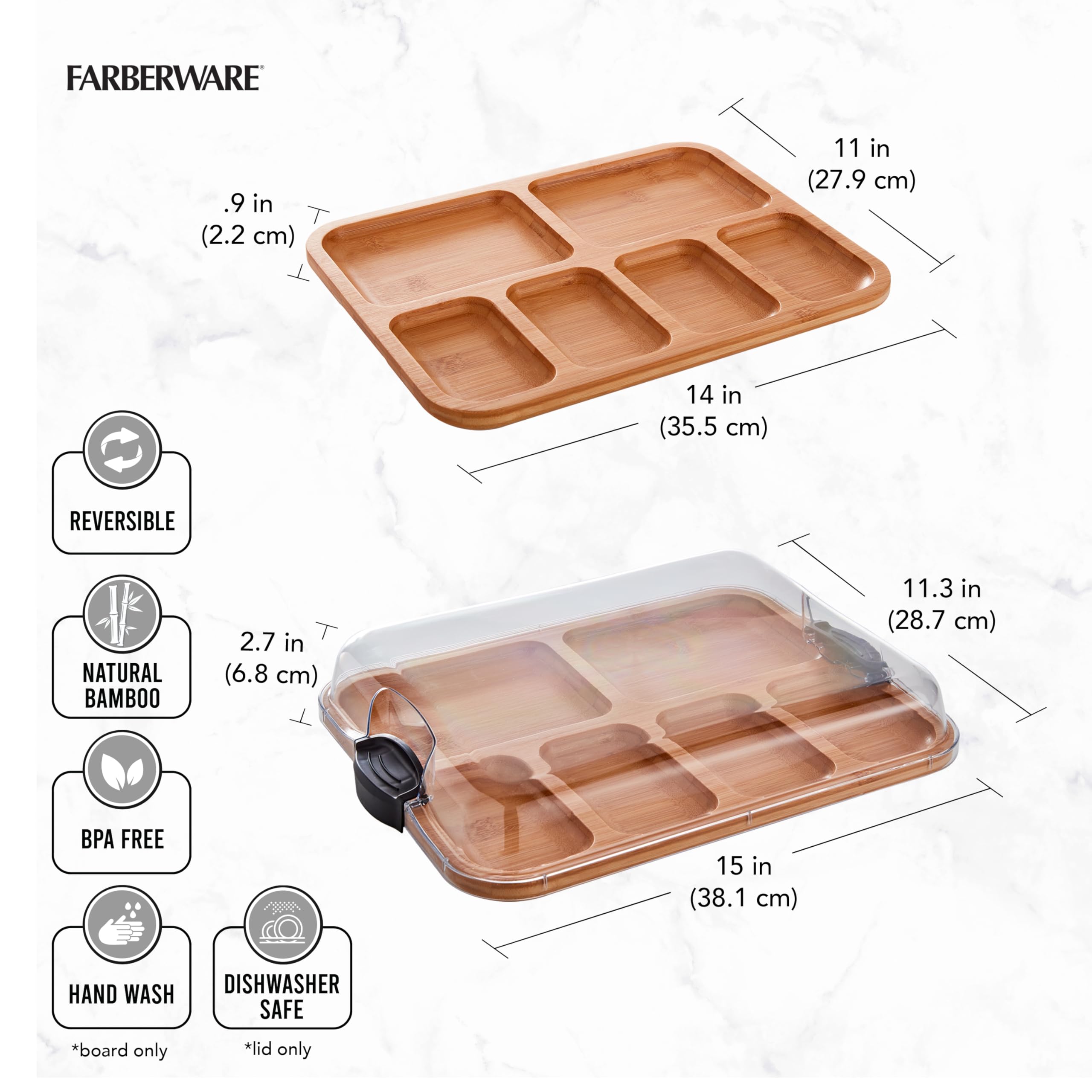 Foto 6 | Tabla De Cortar Farberware Build-a-board Con Compartimentos De Bambú - Venta Internacional.