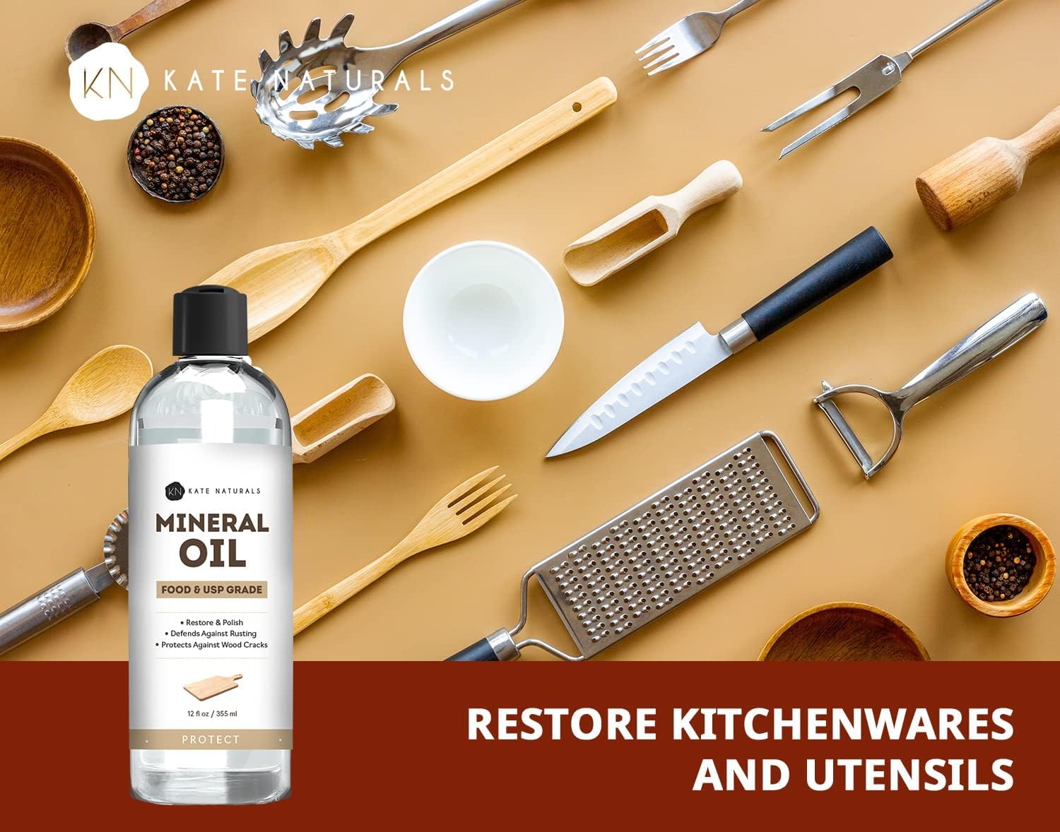 Foto 4 | Aceite Mineral Para Tabla De Cortar Kate Naturals 355 Ml Con Cera - Venta Internacional.