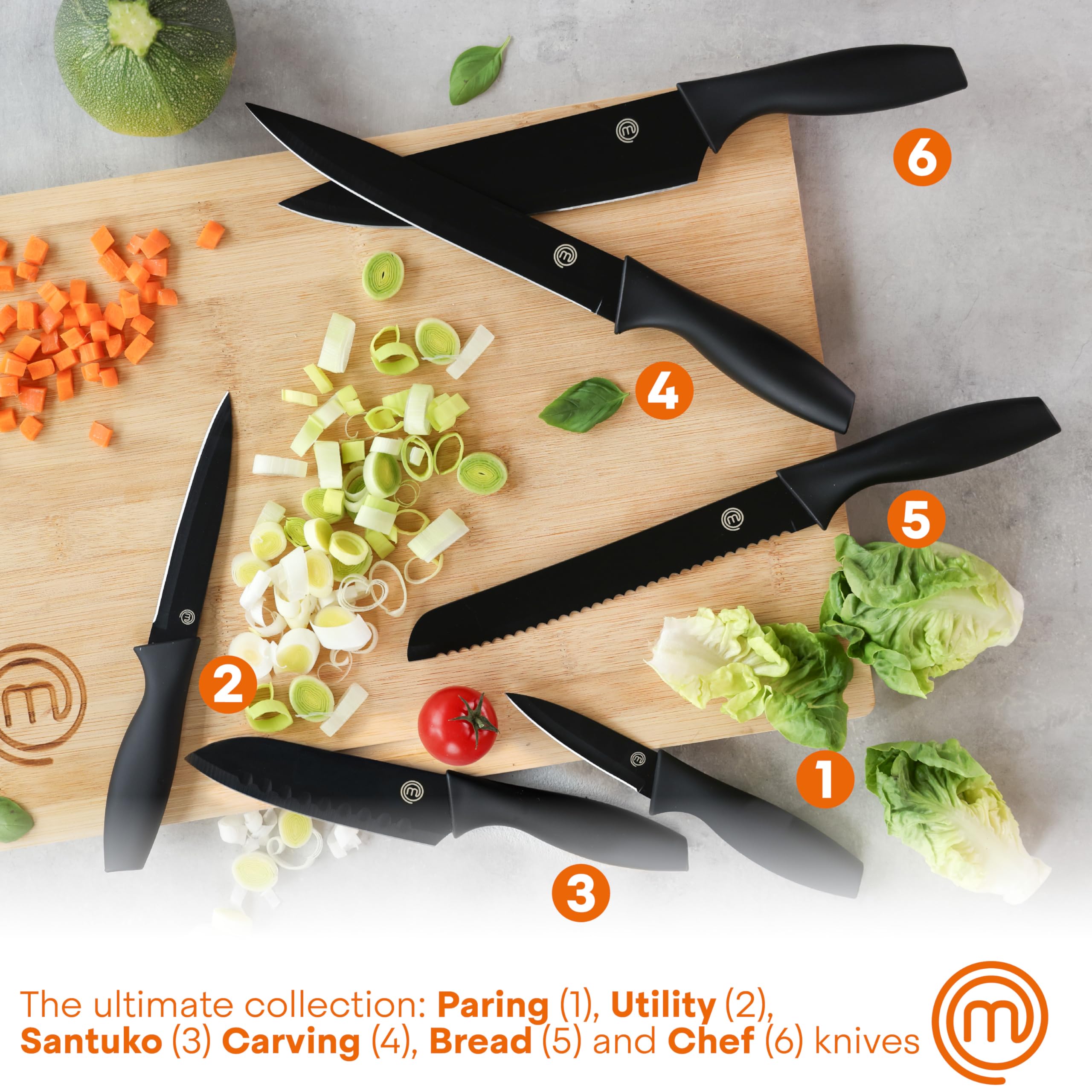 Foto 3 pulgar | Juego De Cuchillos Masterchef Con Bloque + 6 Cuchillos De Cocina Negros - Venta Internacional.