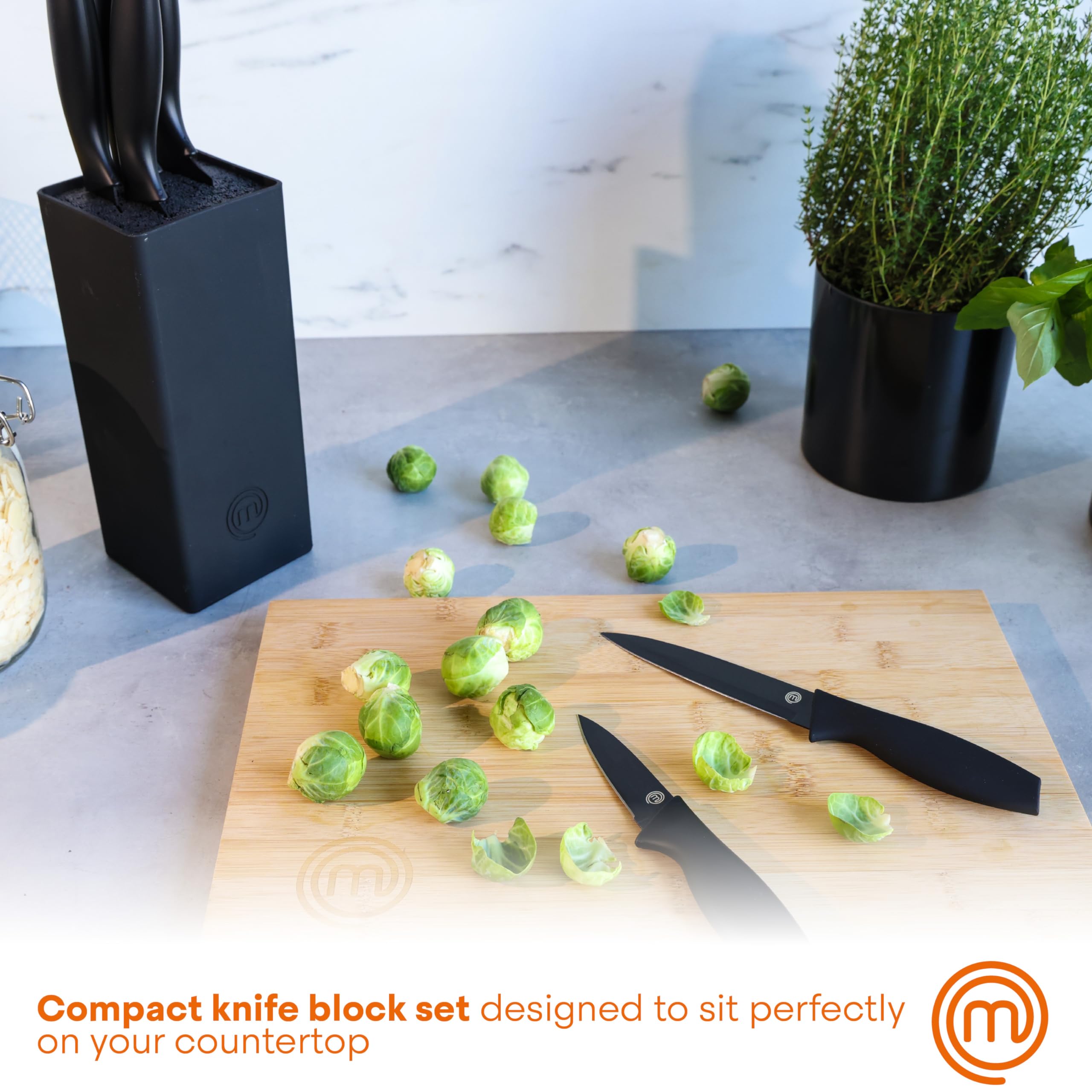 Foto 4 pulgar | Juego De Cuchillos Masterchef Con Bloque + 6 Cuchillos De Cocina Negros - Venta Internacional.