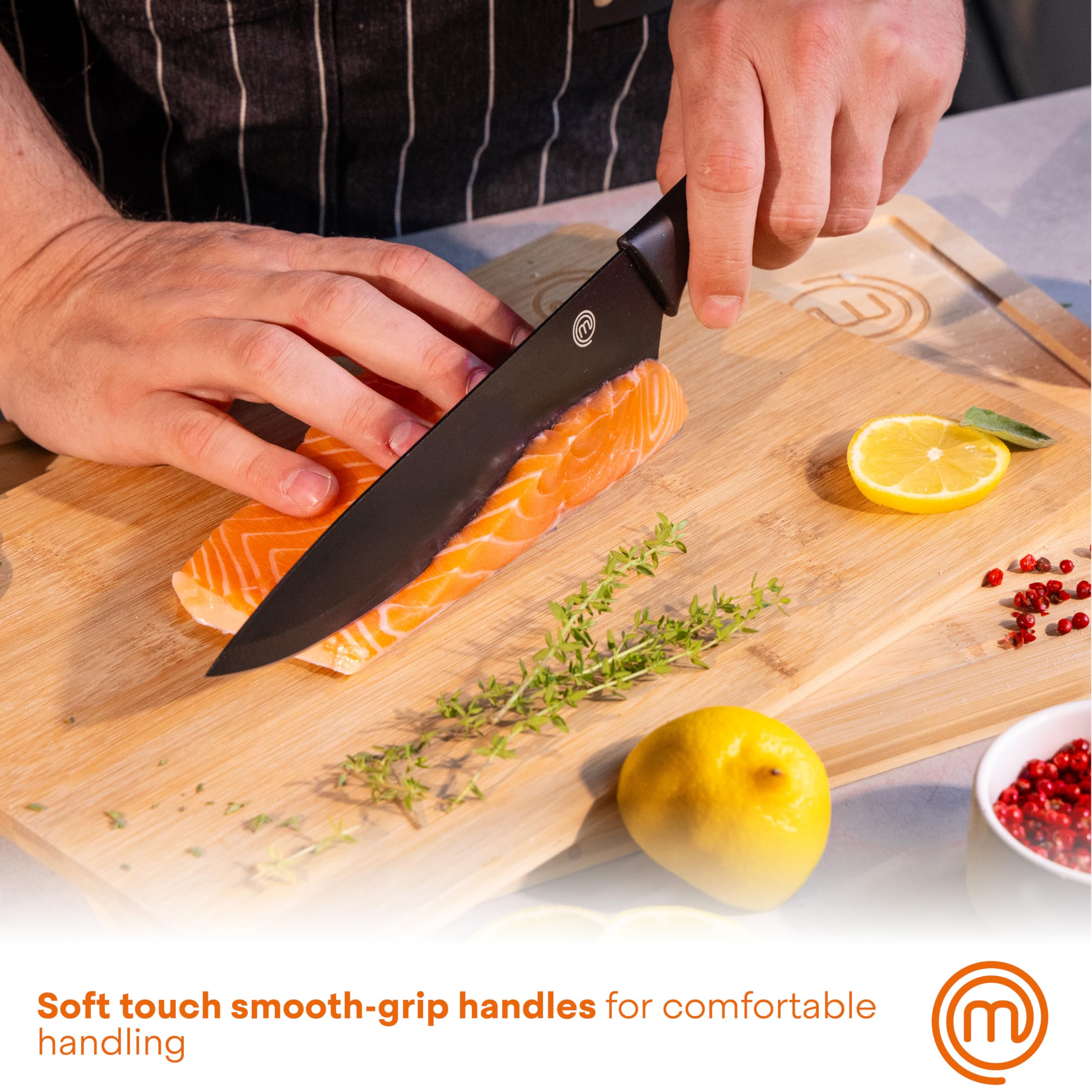 Foto 7 pulgar | Juego De Cuchillos Masterchef Con Bloque + 6 Cuchillos De Cocina Negros - Venta Internacional.