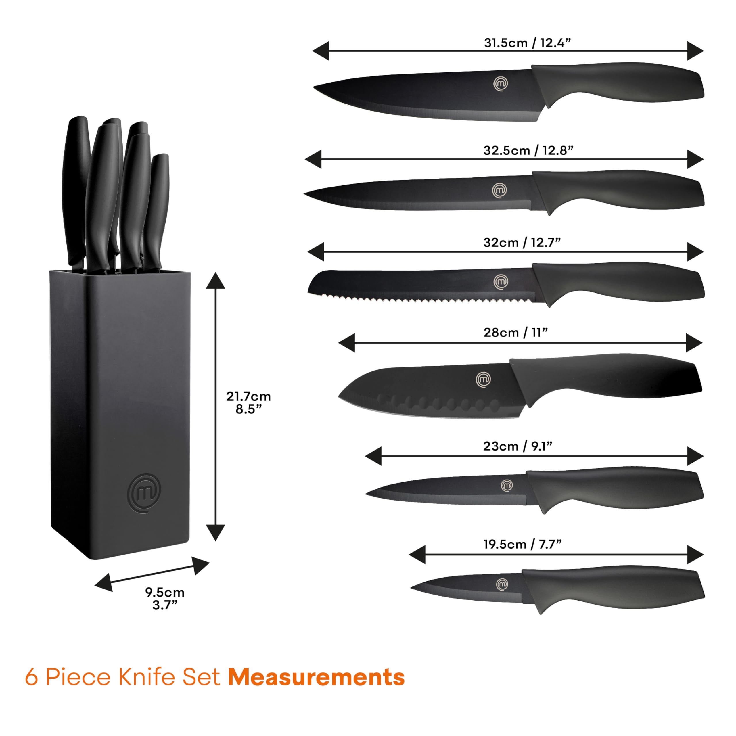 Foto 7 | Juego De Cuchillos Masterchef Con Bloque + 6 Cuchillos De Cocina Negros - Venta Internacional.