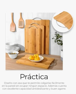 Foto 3 | Tabla De Cocina Para Picar Cortar Alimentos 3 Piezas Bambu Color Beige Madera