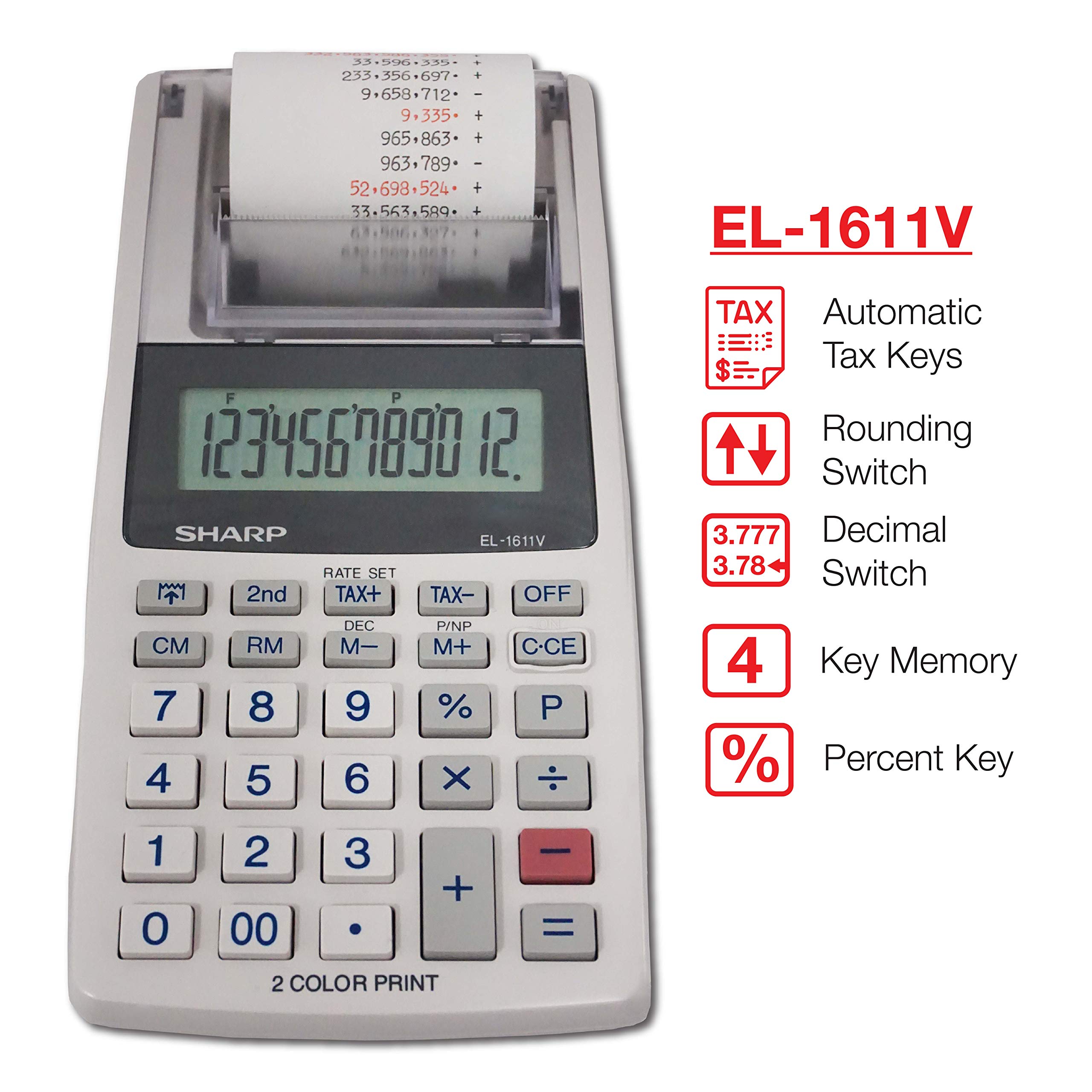 Foto 3 | Calculadora De Impresión Sharp El-1611v Pantalla Lcd De 12 Dígitos - Venta Internacional.