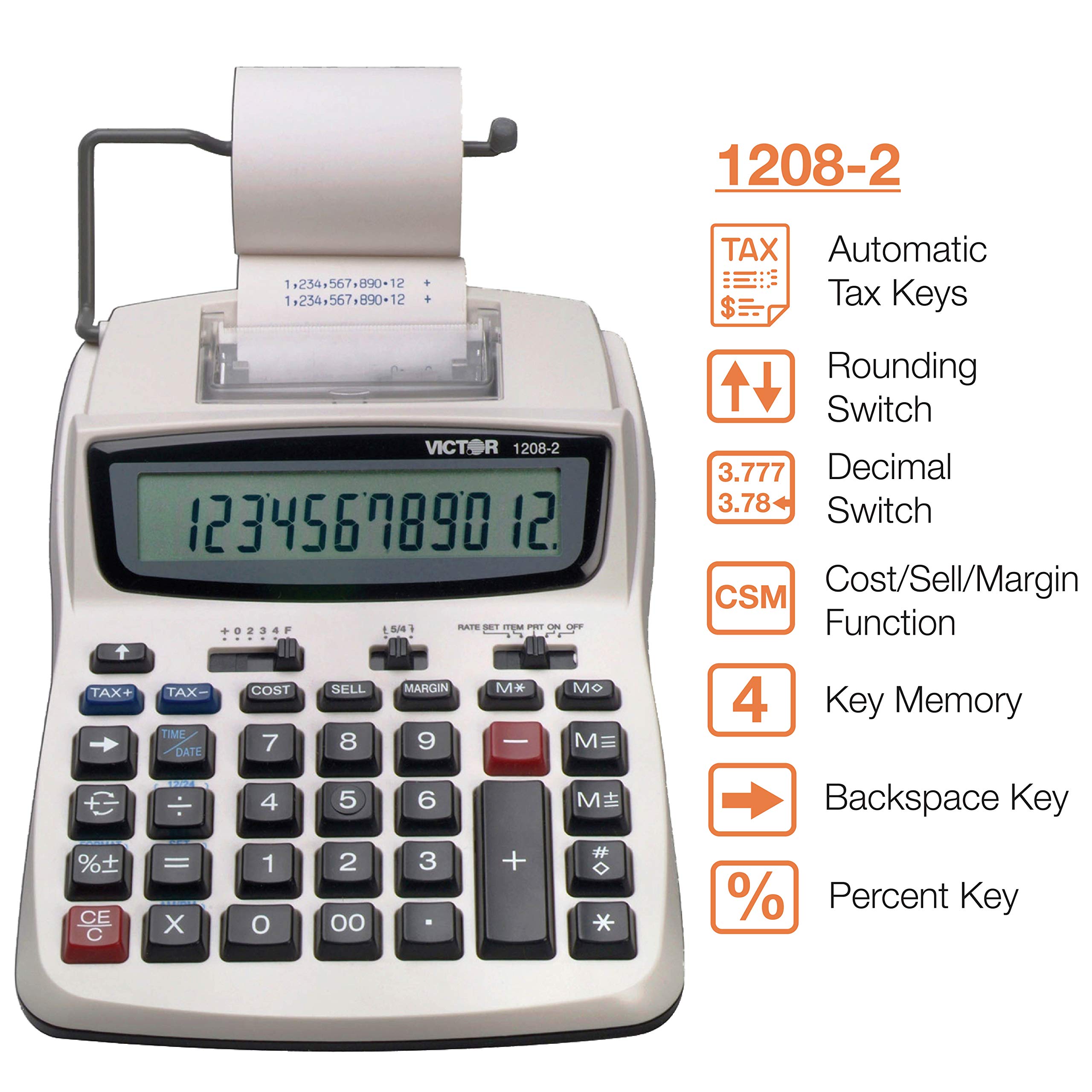 Foto 4 pulgar | Calculadora De Impresión Victor 1208-2 Lcd De 12 Dígitos Blanca - Venta Internacional.