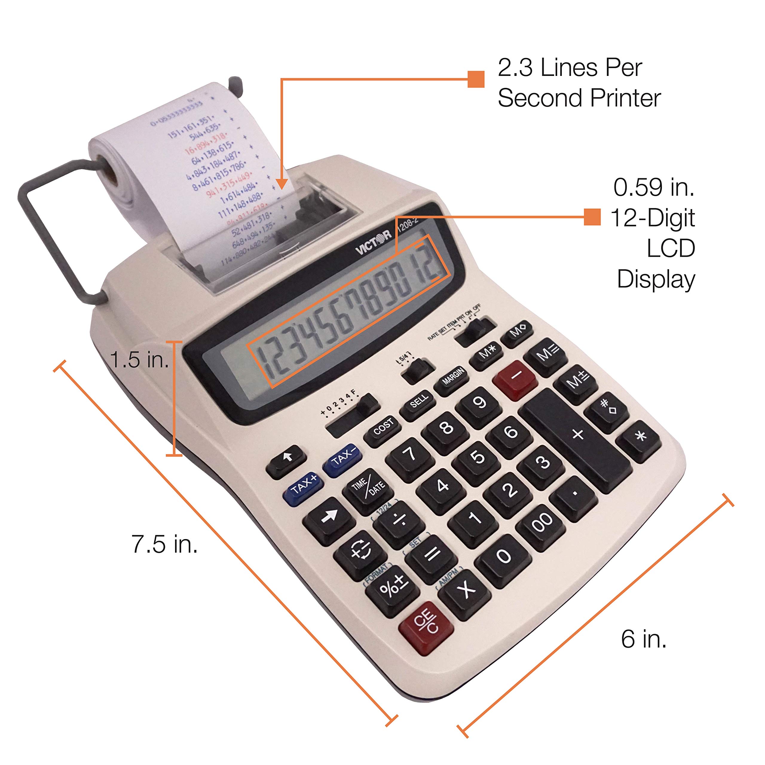 Foto 5 pulgar | Calculadora De Impresión Victor 1208-2 Lcd De 12 Dígitos Blanca - Venta Internacional.