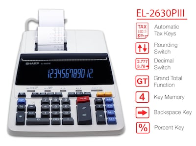 Foto 2 | Calculadora De Impresión Sharp El-2630piii De 12 Dígitos Con Rollo De Papel - Venta Internacional.