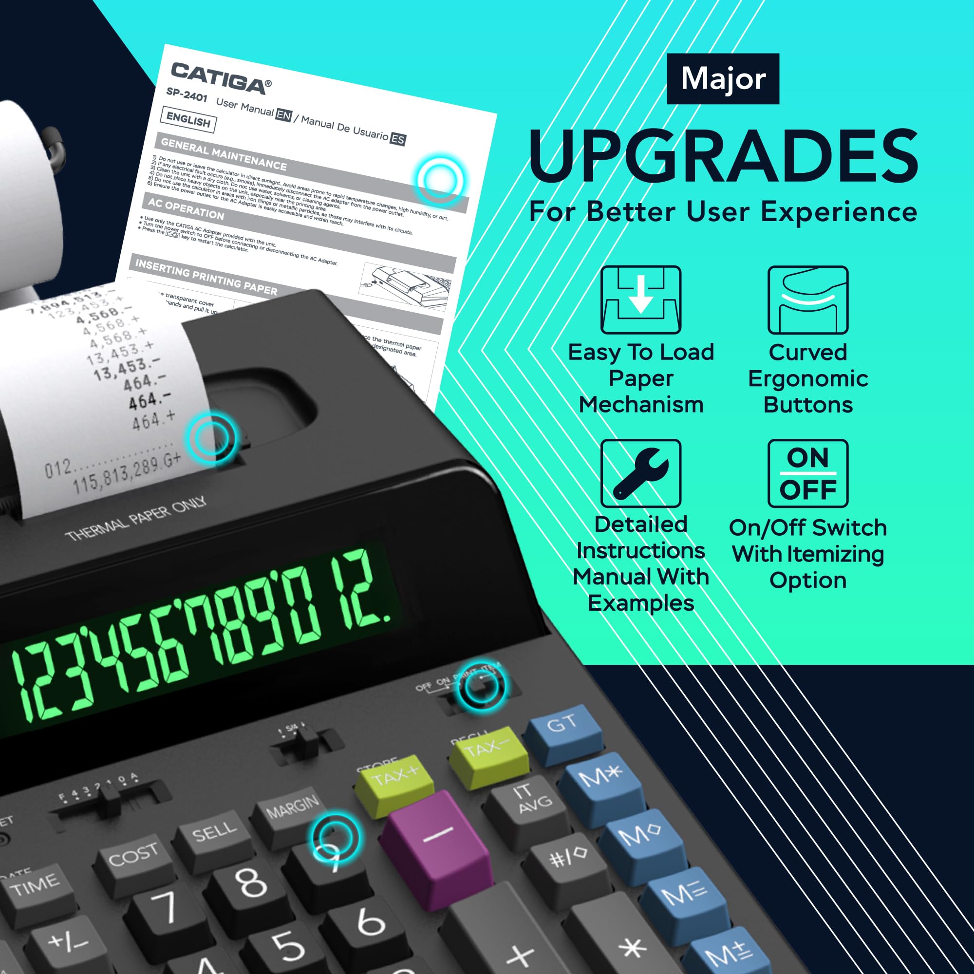 Foto 8 pulgar | Calculadora De Impresión Catiga Sp-2401 De 12 Dígitos Sin Tinta - Venta Internacional.