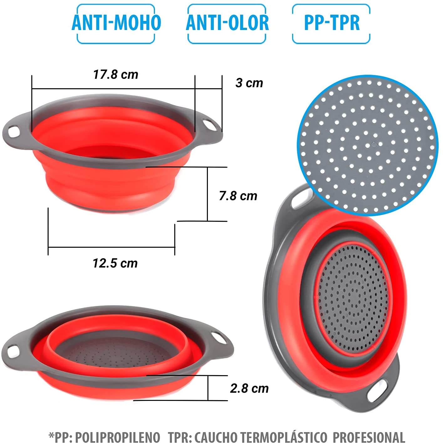 Foto 3 pulgar | Dos Coladores para Cocina Escurridores Plegables Malubero Azul y Rojo