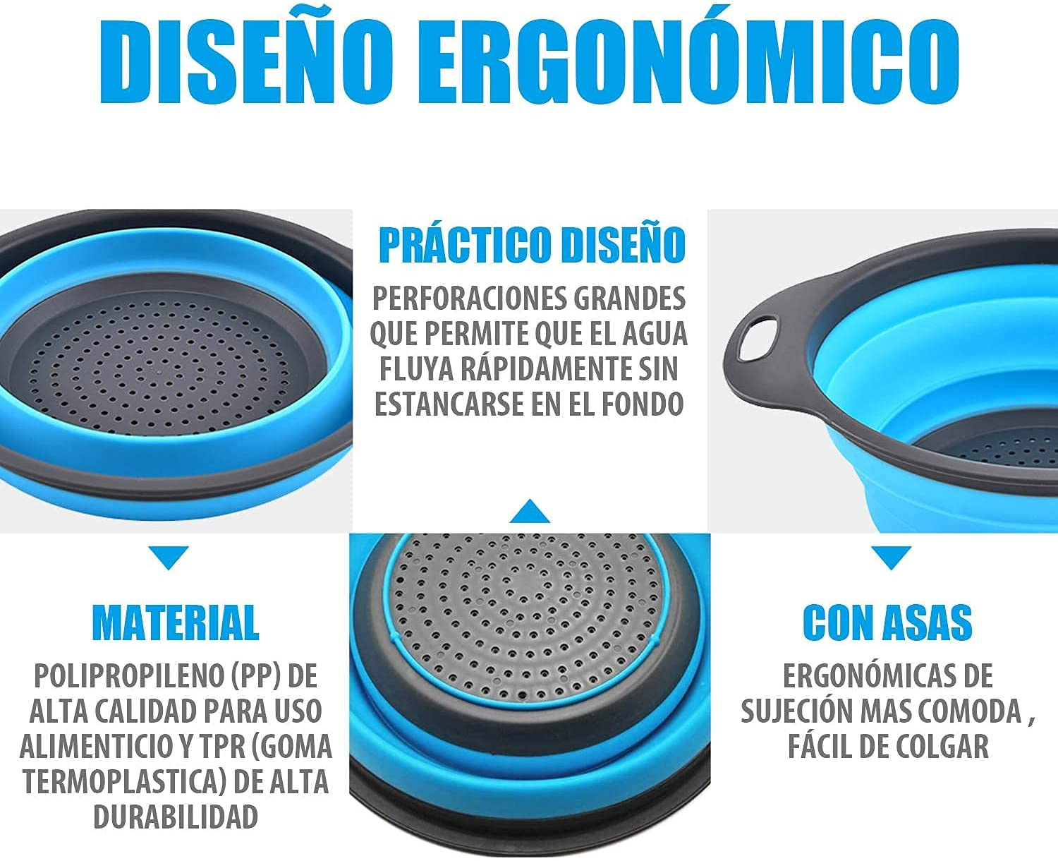 Foto 4 pulgar | Dos Coladores para Cocina Escurridores Plegables Malubero Azul y Rojo